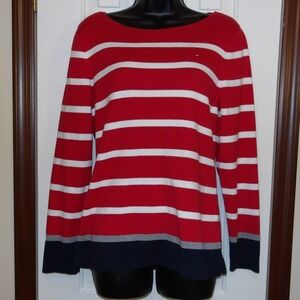Tommy Hilfiger Striped Boatneck Sweater Red‎ White Long Sleeve Top XXL